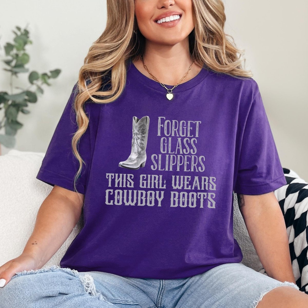 Forget Glass Slippers This Girl Wears Cowboy Boots Cinderella Shirt, Funny Cowgirl Shirt for Women - Team Purple - XS -