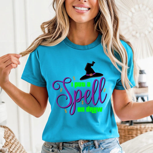 I Put a Spell on Drew Price is Right Shirt, Hocus Pocus Halloween Tee, Witchy Fan Gift - Aqua - XS -