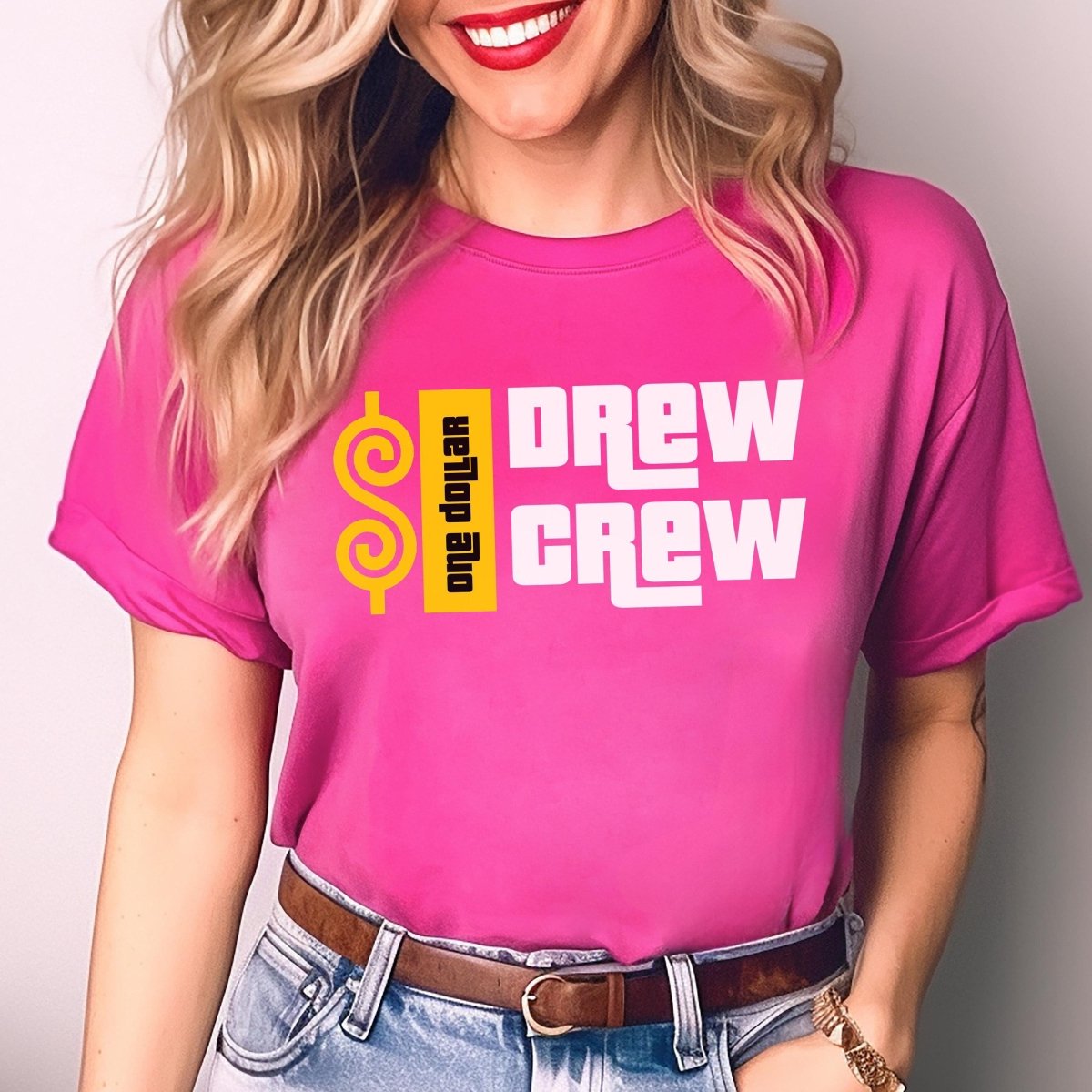 $1 Drew Crew Price is Right Group Shirt, Bidding Strategy Tee, Retro Game Show Fan Tee - Berry - XS -
