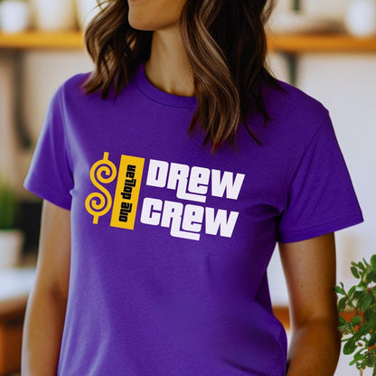 $1 Drew Crew Price is Right Group Shirt, Bidding Strategy Tee, Retro Game Show Fan Tee - Team Purple - XS -