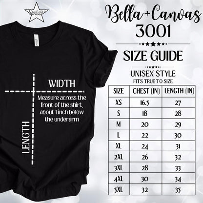 Bella 3001 Size Chart Unisex for Men & Women Fits True to Size