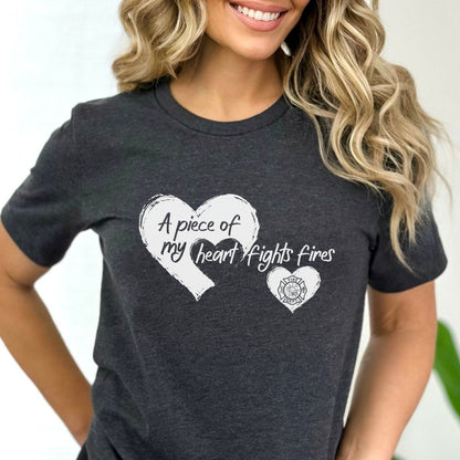 A Piece of My Heart Fights Fires Firefighter Family Shirt, Wife Gift Tee - Dark Grey Heather - XS -