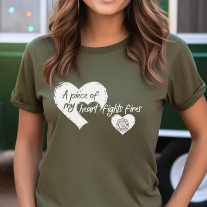 A Piece of My Heart Fights Fires Firefighter Family Shirt, Wife Gift Tee - Military Green - XS -