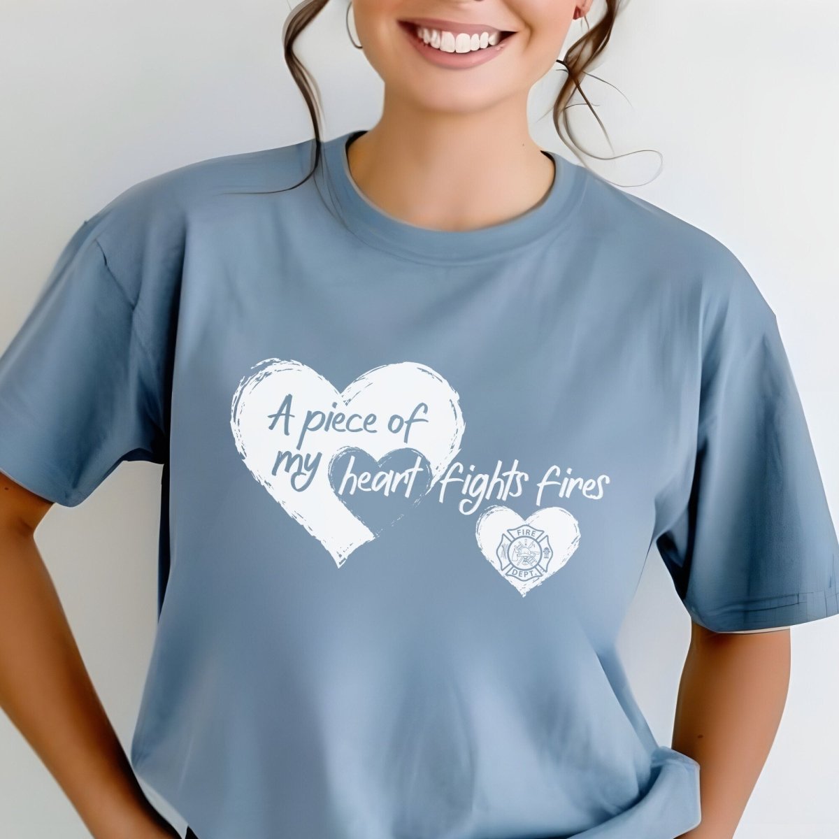 A Piece of My Heart Fights Fires Firefighter Family Shirt, Wife Gift Tee - Steel Blue - XS -