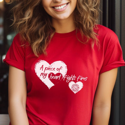 A Piece of My Heart Fights Fires Firefighter Family Shirt, Wife Gift Tee - Red - XS -