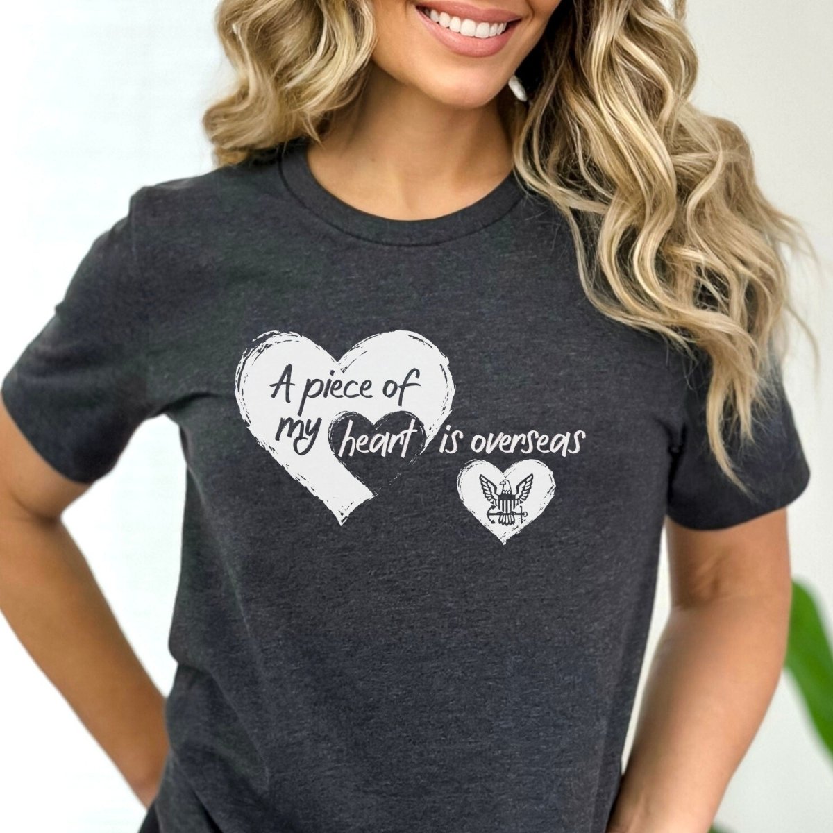 A Piece of My Heart Is Overseas Navy Family Shirt, Deployment Gift - Dark Grey Heather - XS -