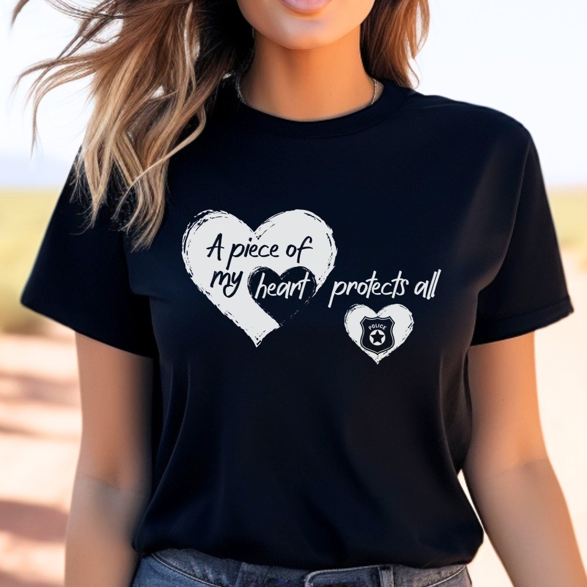 A Piece Of My Heart Protects All Shirt, Police Family Support Tee Gift - Black - XS -