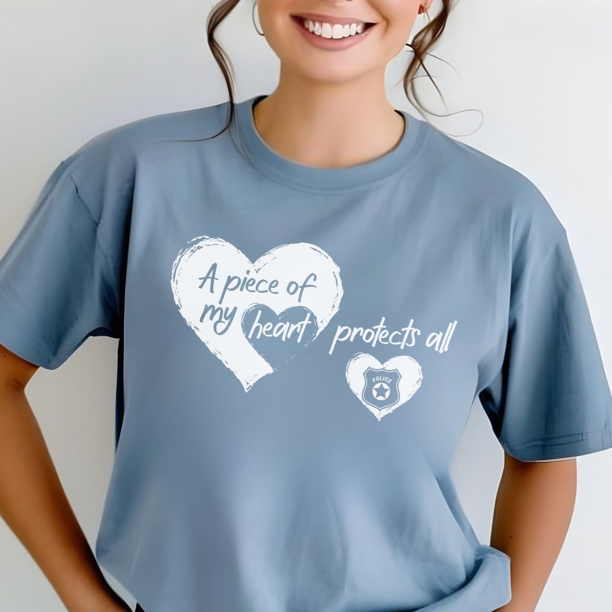 A Piece Of My Heart Protects All Shirt, Police Family Support Tee Gift - Steel Blue - XS -