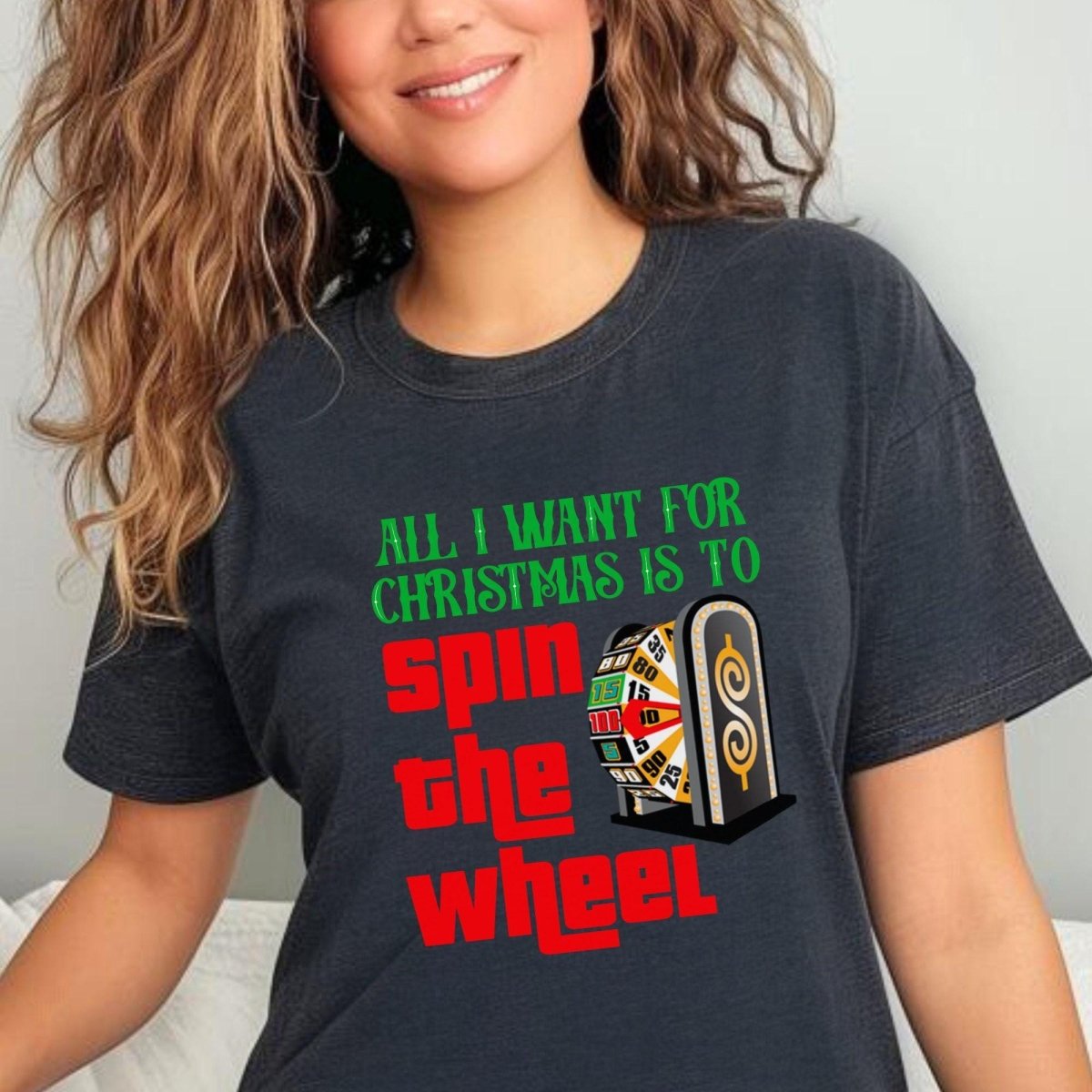 All I Want for Christmas is to Spin the Wheel Price is Right Shirt, Holiday Fan Gift - Dark Grey Heather - XS -