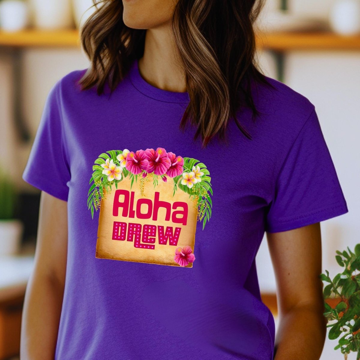 Aloha Drew Price is Right Hawaii Shirt, Tropical Flowers Tee - Team Purple - XS -