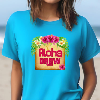 Aloha Drew Price is Right Hawaii Shirt, Tropical Flowers Tee - Aqua - XS -