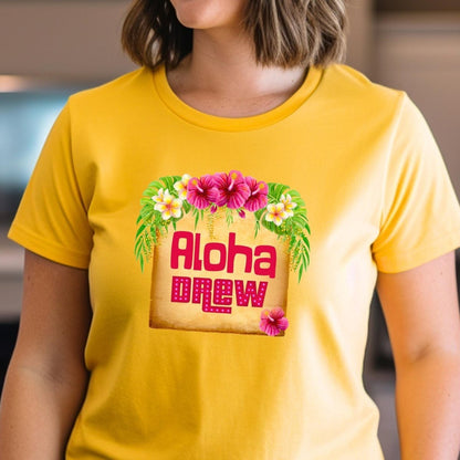 Aloha Drew Price is Right Hawaii Shirt, Tropical Flowers Tee - Gold - XS -