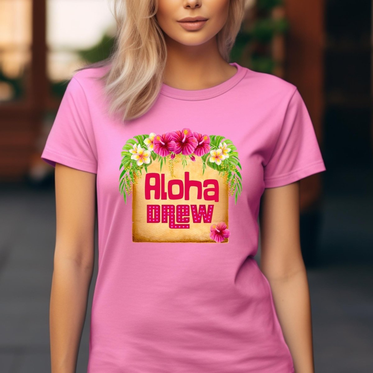 Aloha Drew Price is Right Hawaii Shirt, Tropical Flowers Tee - Charity Pink - XS -