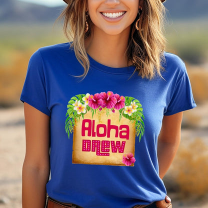 Aloha Drew Price is Right Hawaii Shirt, Tropical Flowers Tee - True Royal - XS -