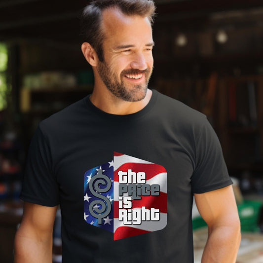 American Flag Logo Price is Right Patriotic Military Shirt, USA Fan Tee for Fourth of July - Black - XS -