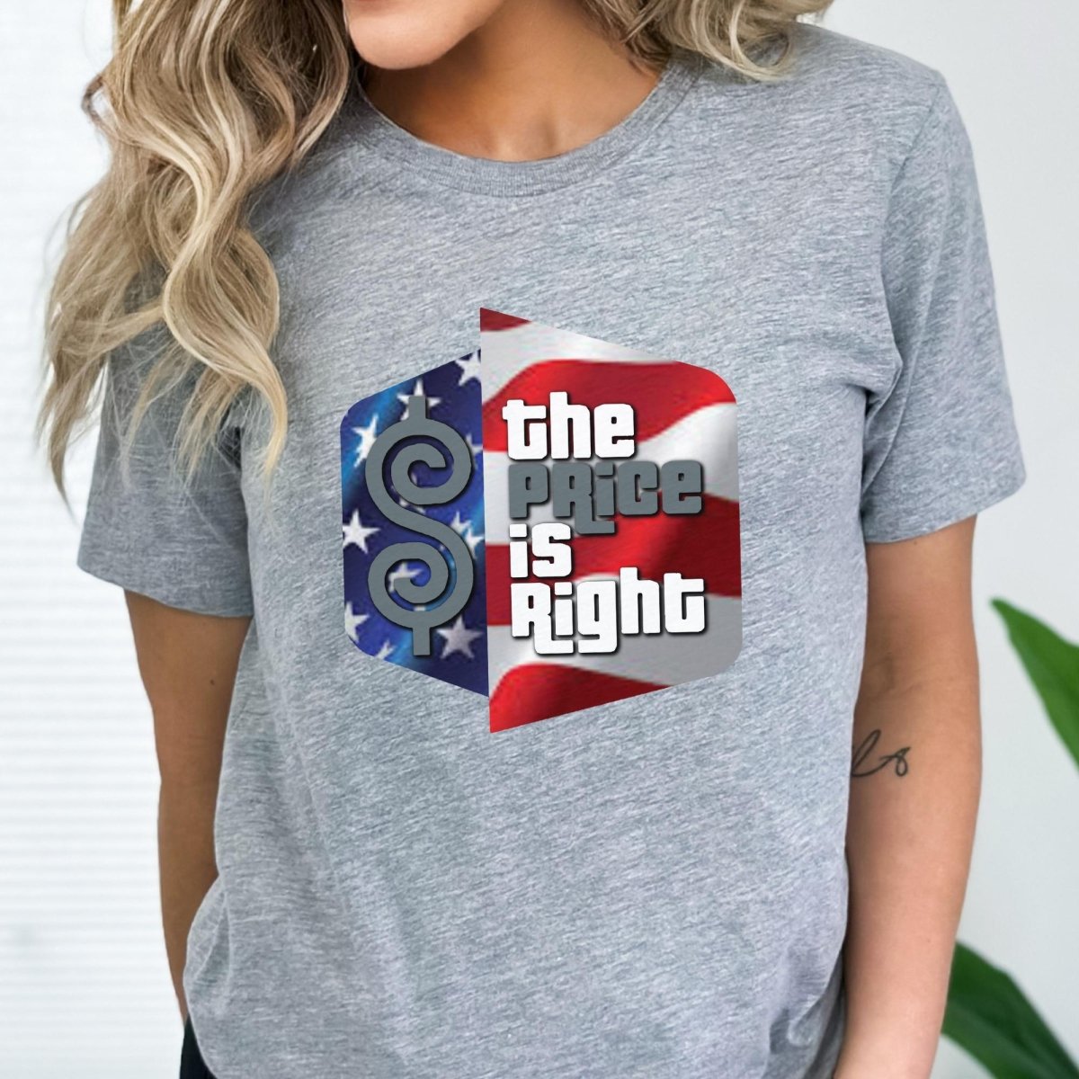 American Flag Logo Price is Right Patriotic Military Shirt, USA Fan Tee for Fourth of July - Athletic Heather - XS -