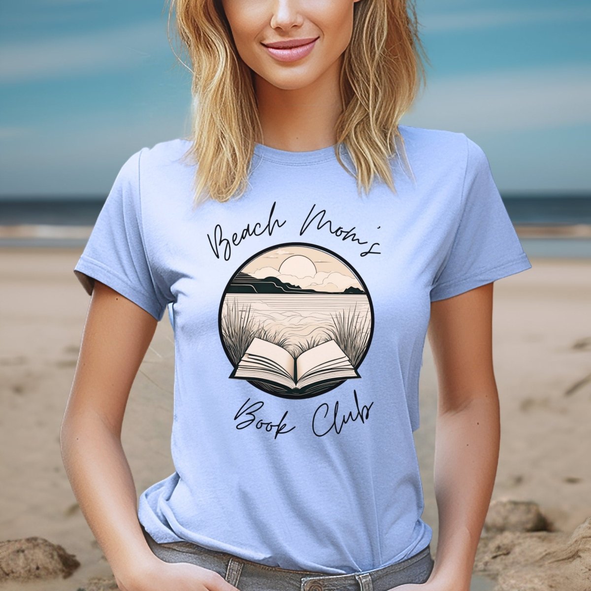 Beach Mom Book Club Shirt, Romantasy Reader Summer Tee Gift - Baby Blue - XS -