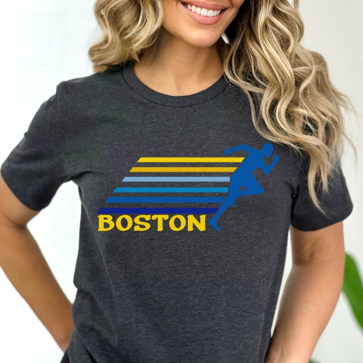 Boston Marathon Runner Shirt, Race Day Running Tee - Dark Grey Heather - XS -