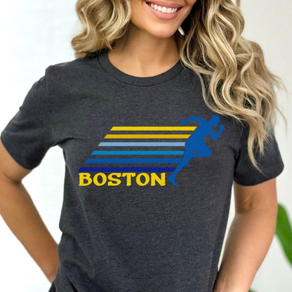 Boston Marathon Runner Shirt, Race Day Running Tee - Dark Grey Heather - XS -