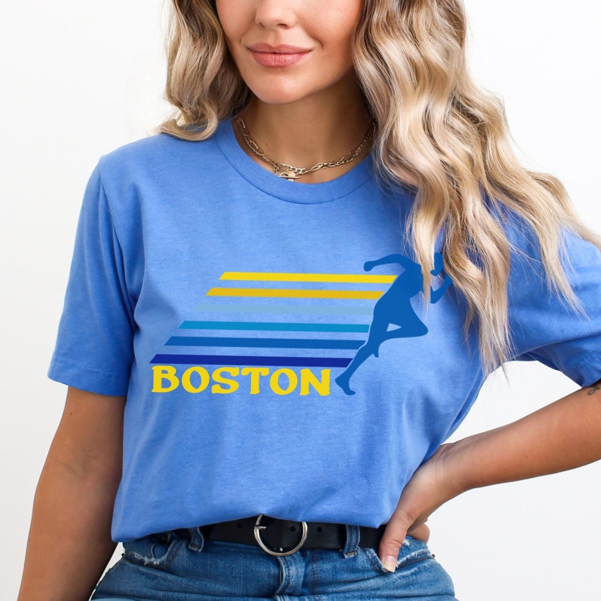 Boston Marathon Runner Shirt, Race Day Running Tee - Heather Columbia Blue - XS -