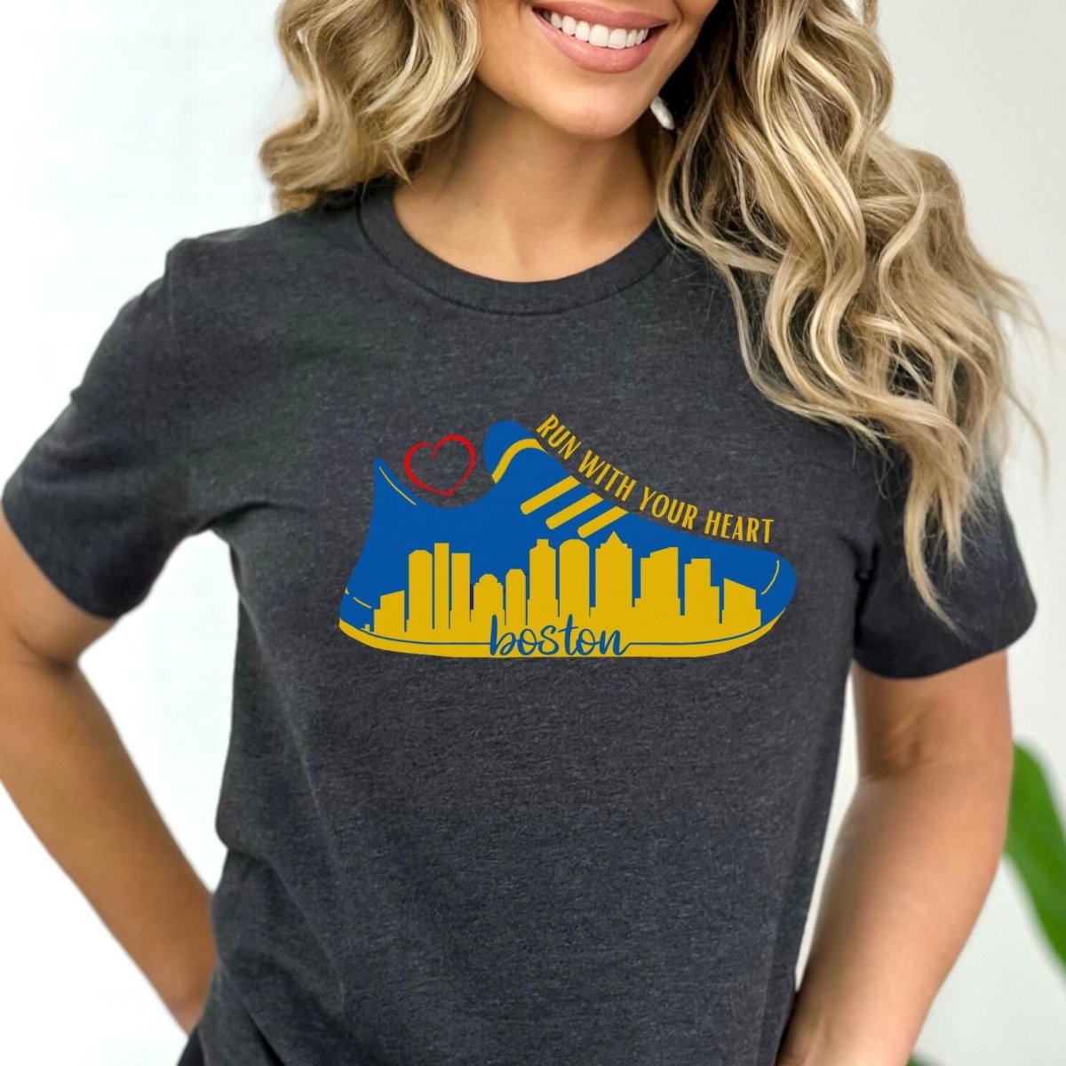 Boston Run With Your Heart Marathon Shirt, Running Tee - Black - XS -