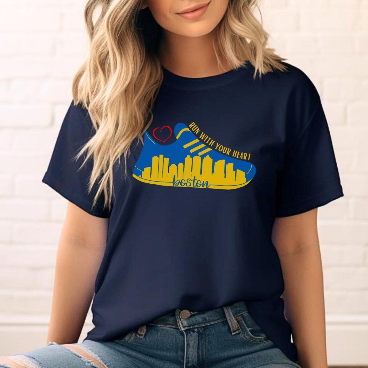 Boston Run With Your Heart Marathon Shirt, Running Tee - Black - XS -