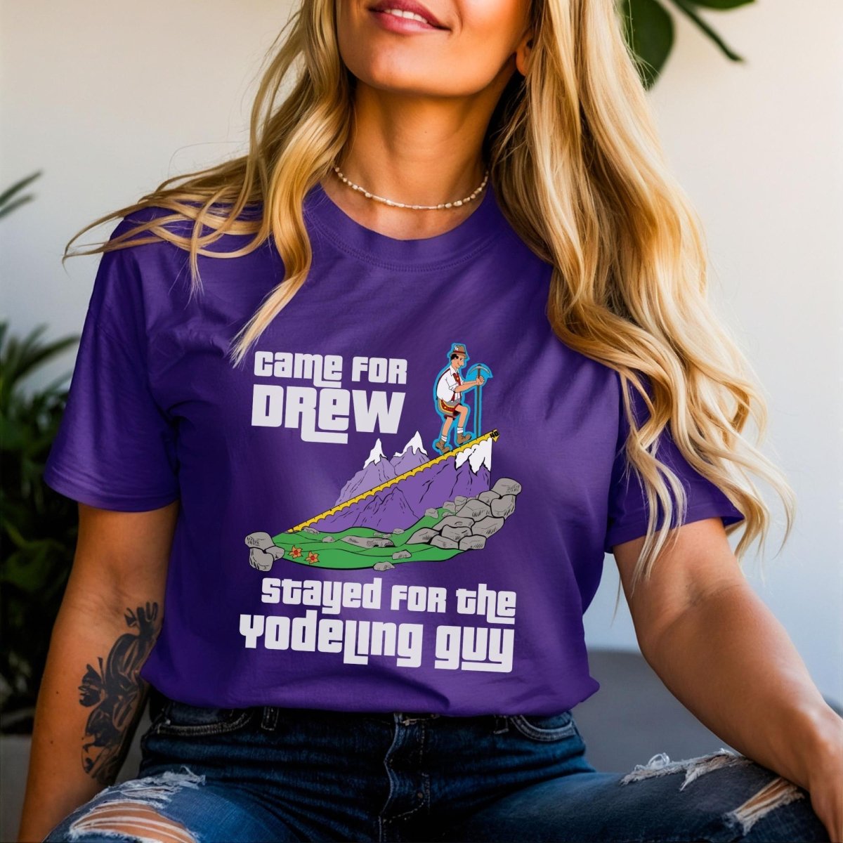 Came for Drew Stayed for the Yodeling Guy Price is Right Cliffhangers Shirt - Team Purple - XS -
