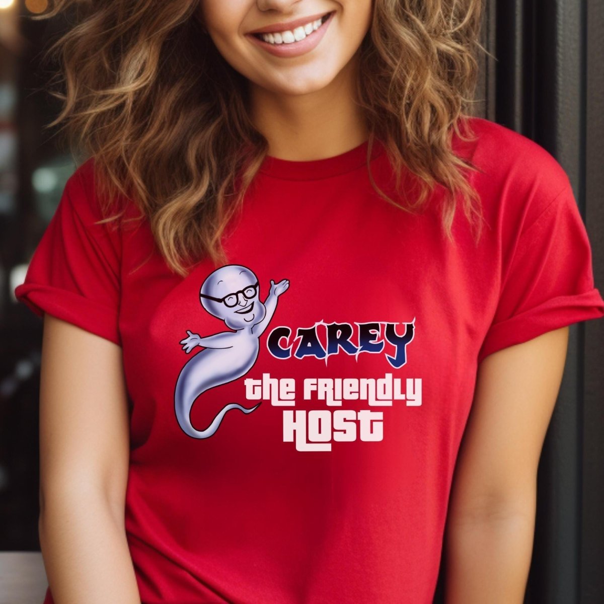 Carey the Friendly Host Price is Right Shirt, Halloween Casper Tee, Fun Gift - Red - XS -