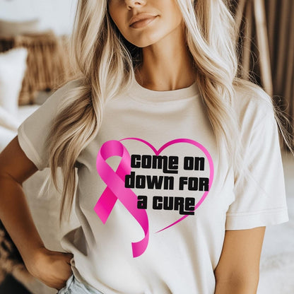 Come On Down for a Cure Price is Right Breast Cancer Awareness Shirt, Pink Ribbon Fan Gift - Natural - XS -