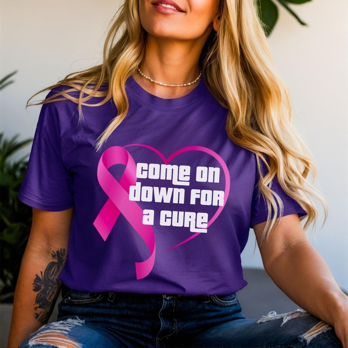 Come On Down for a Cure Price is Right Breast Cancer Awareness Shirt, Pink Ribbon Fan Gift - Team Purple - XS -