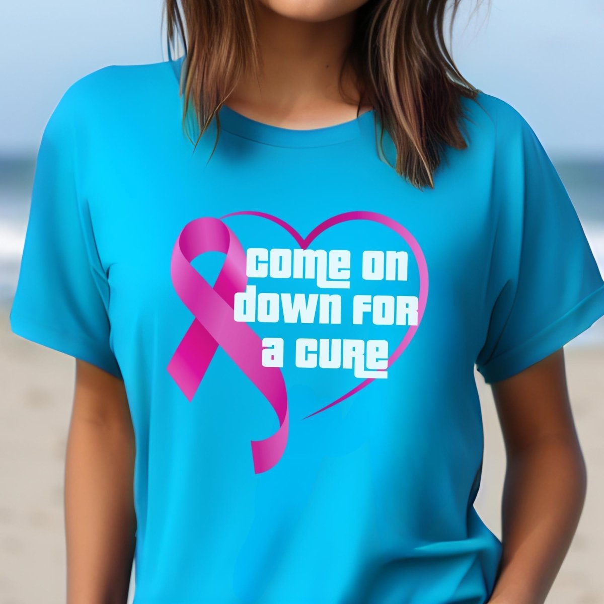 Come On Down for a Cure Price is Right Breast Cancer Awareness Shirt, Pink Ribbon Fan Gift - Aqua - XS -