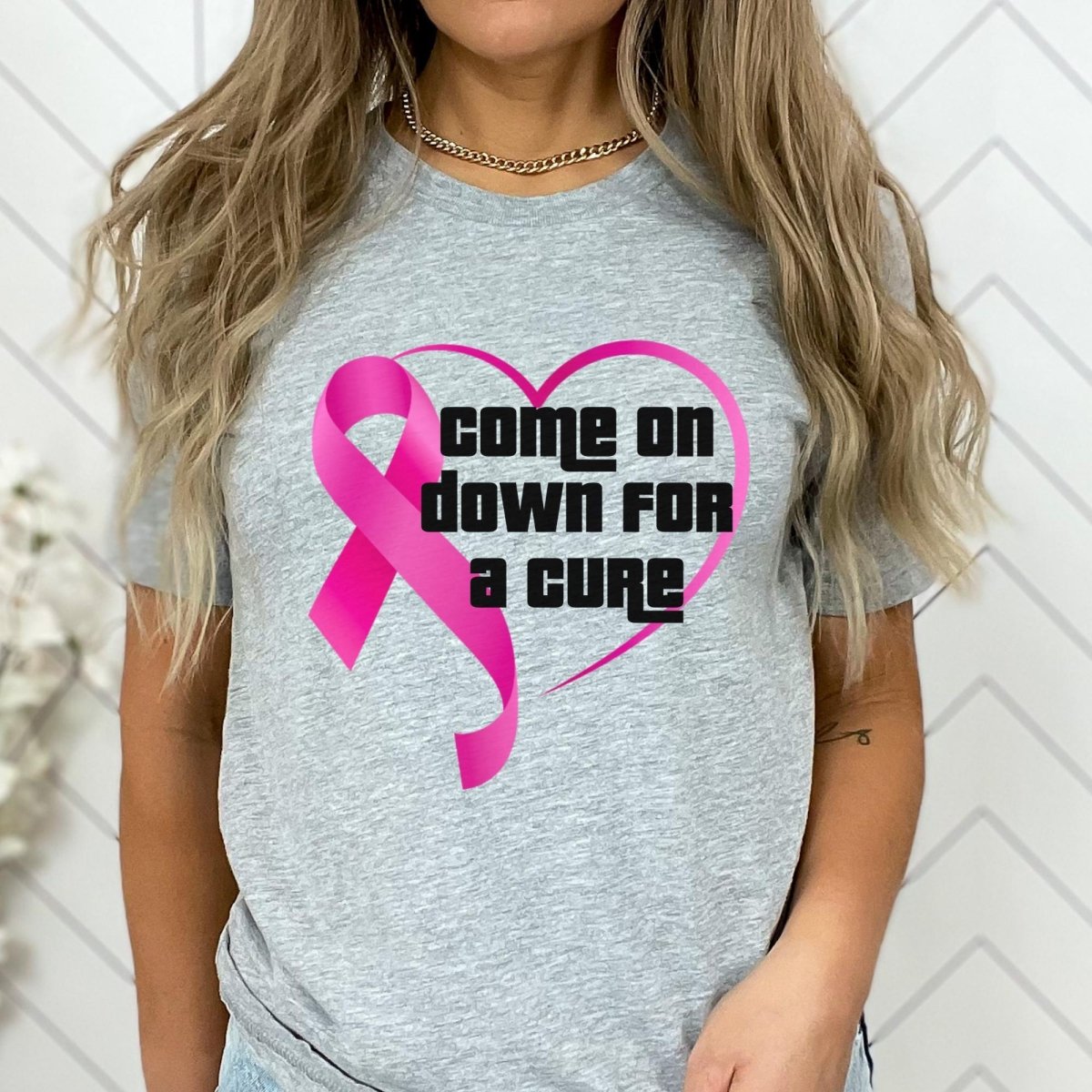 Come On Down for a Cure Price is Right Breast Cancer Awareness Shirt, Pink Ribbon Fan Gift - Athletic Heather - XS -