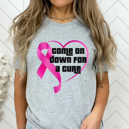 Come On Down for a Cure Price is Right Breast Cancer Awareness Shirt, Pink Ribbon Fan Gift - Athletic Heather - XS -