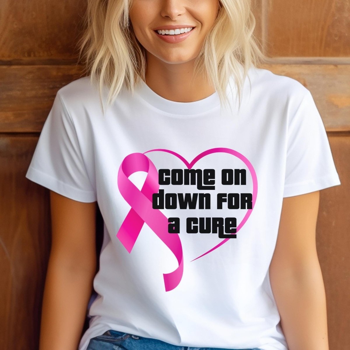 Come On Down for a Cure Price is Right Breast Cancer Awareness Shirt, Pink Ribbon Fan Gift - White - XS -