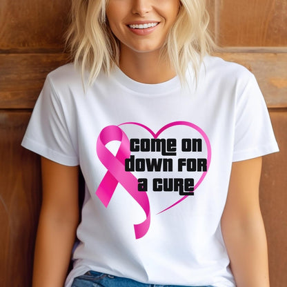 Come On Down for a Cure Price is Right Breast Cancer Awareness Shirt, Pink Ribbon Fan Gift - White - XS -
