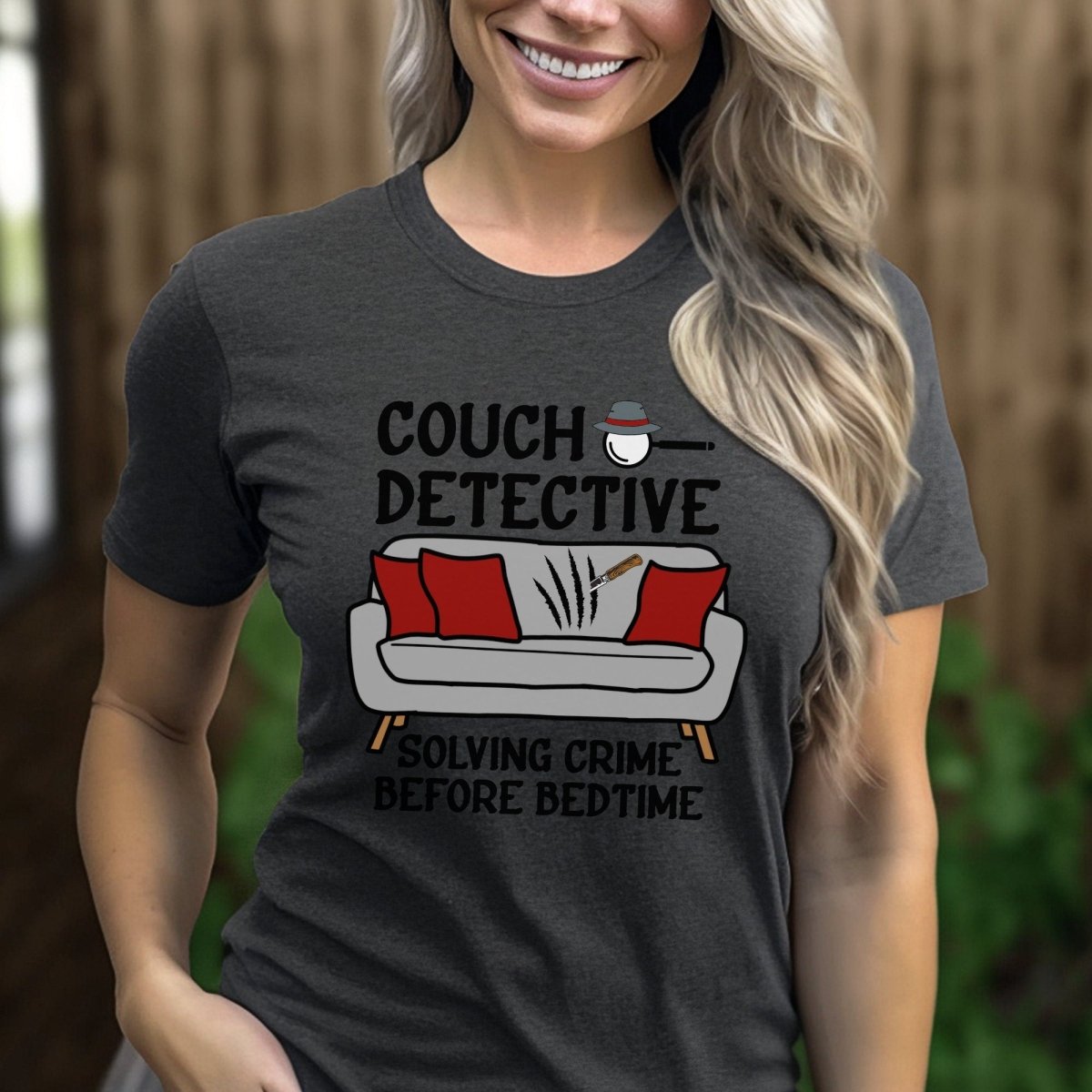 Couch Detective Solving Crime Before Bedtime Shirt, True Crime Gift Tee - Dark Grey Heather - XS -