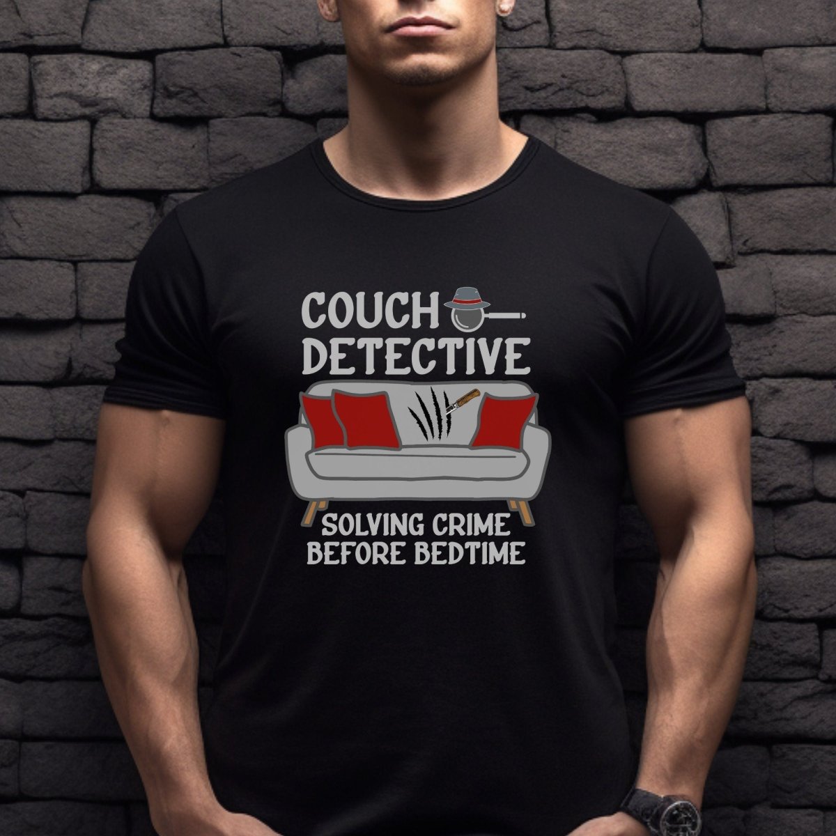 Couch Detective Solving Crime Before Bedtime Shirt, True Crime Gift Tee - Black - XS -
