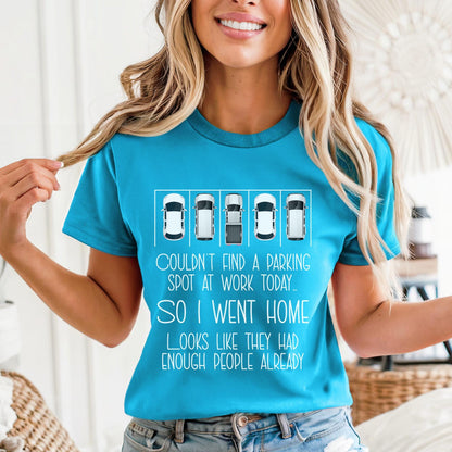 Couldn't Find a Parking Spot funny coworker gift shirt in Aqua color, unisex tee mockup