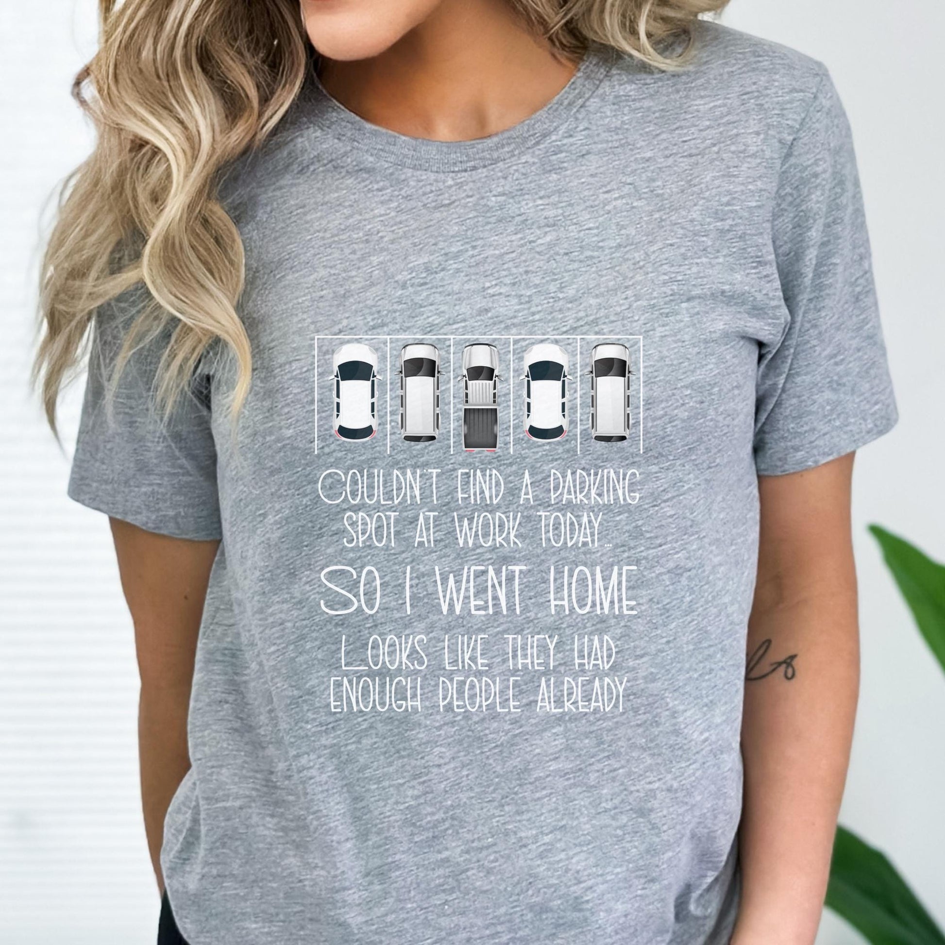 Couldn't Find a Parking Spot funny coworker gift shirt in Athletic Heather color, unisex tee mockup