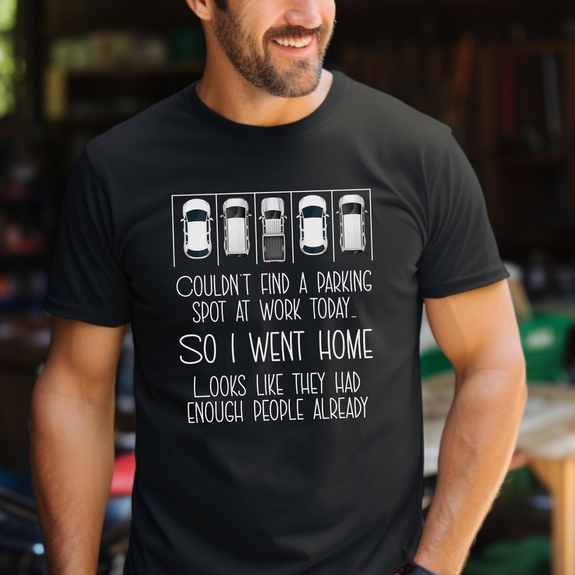 Couldn't Find a Parking Spot funny coworker gift shirt in Black color, unisex tee mockup