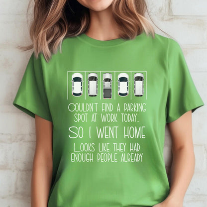 Couldn't Find a Parking Spot funny coworker gift shirt in Leaf color, unisex tee mockup