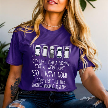 Couldn't Find a Parking Spot funny coworker gift shirt in Team Purple color, unisex tee mockup