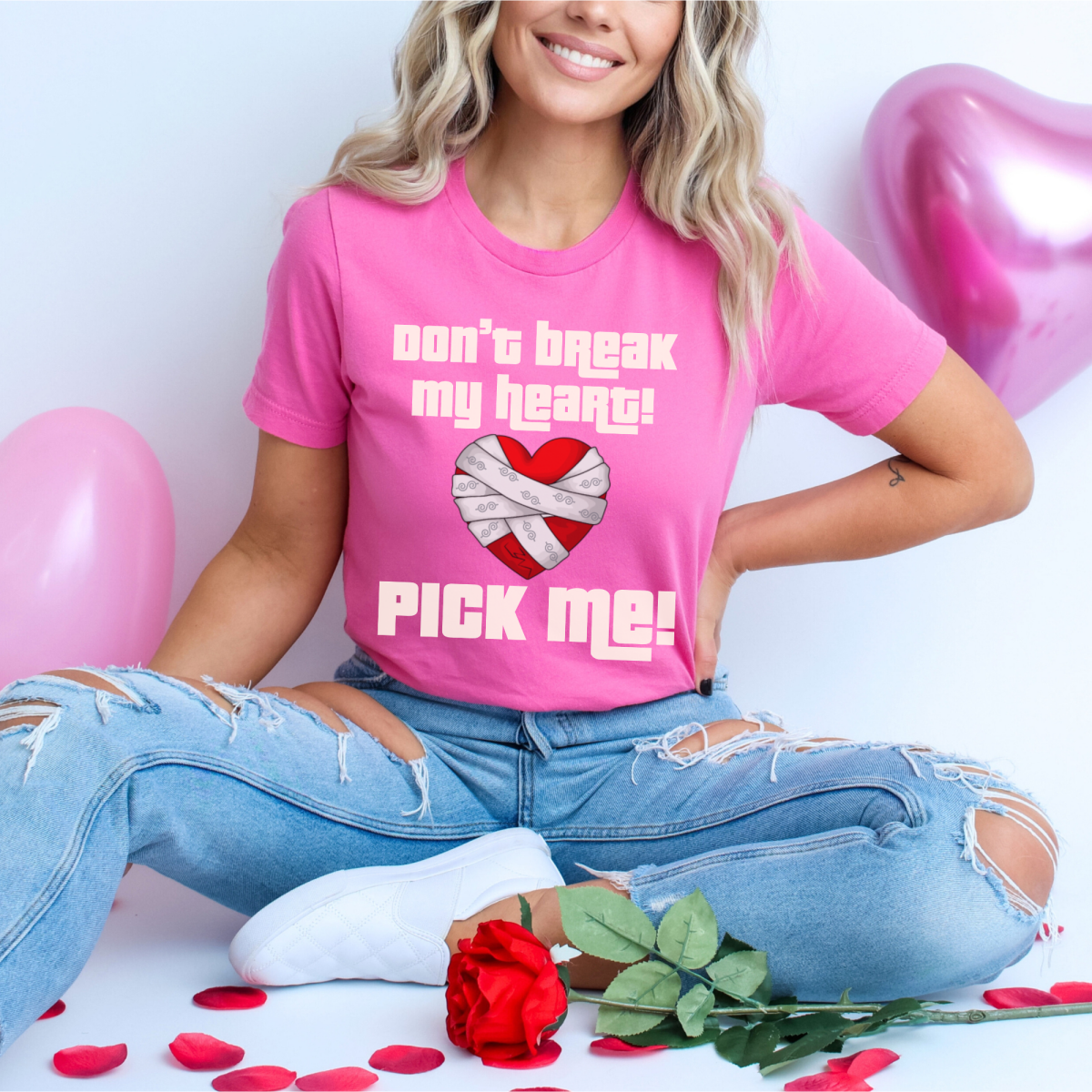 Cupid, Drew, Pick Me Price is Right Valentine's Hearts Shirt - Charity Pink - XS -