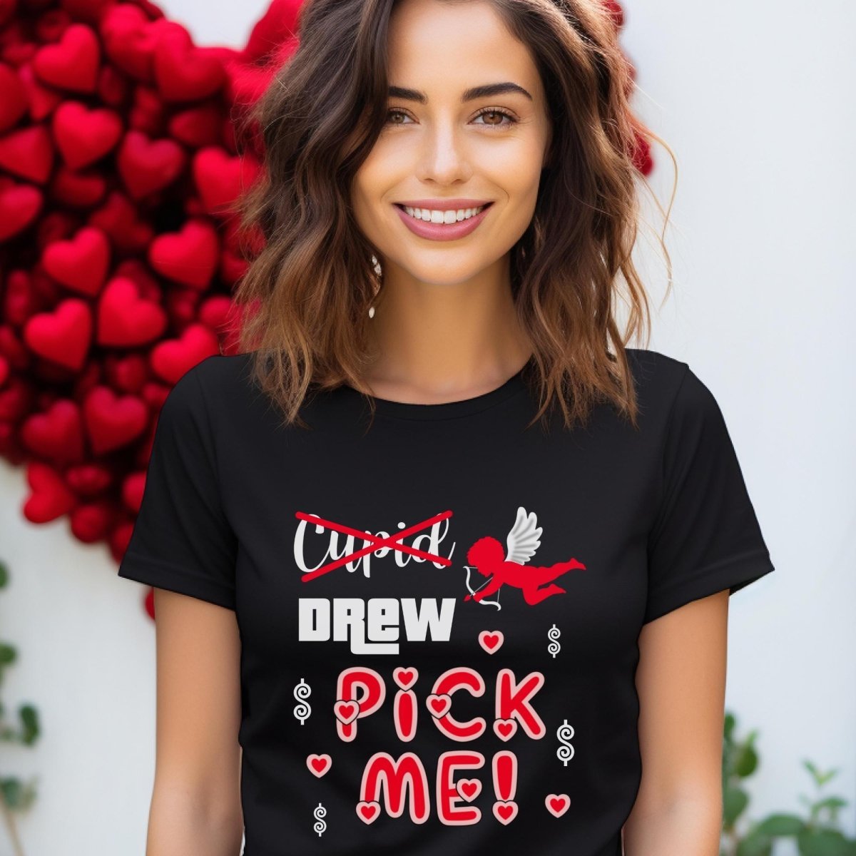 Cupid, Drew, Pick Me Price is Right Valentine's Hearts Shirt - Black - XS -