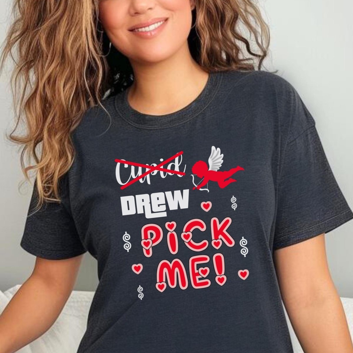 Cupid, Drew, Pick Me Price is Right Valentine's Hearts Shirt - Dark Grey Heather - XS -