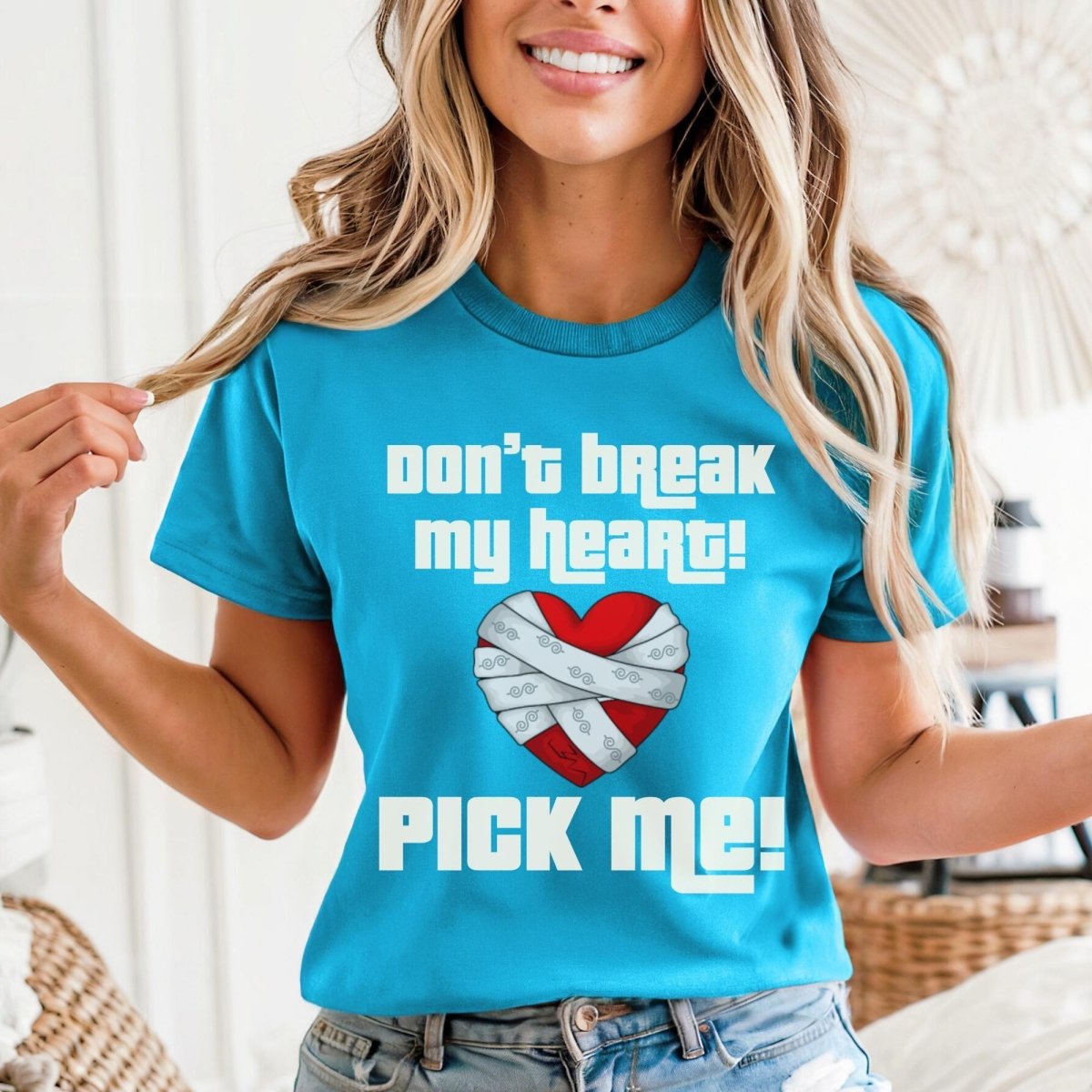 Don't Break My Heart, Pick Me Price is Right Valentine's Day Shirt - Aqua - XS -