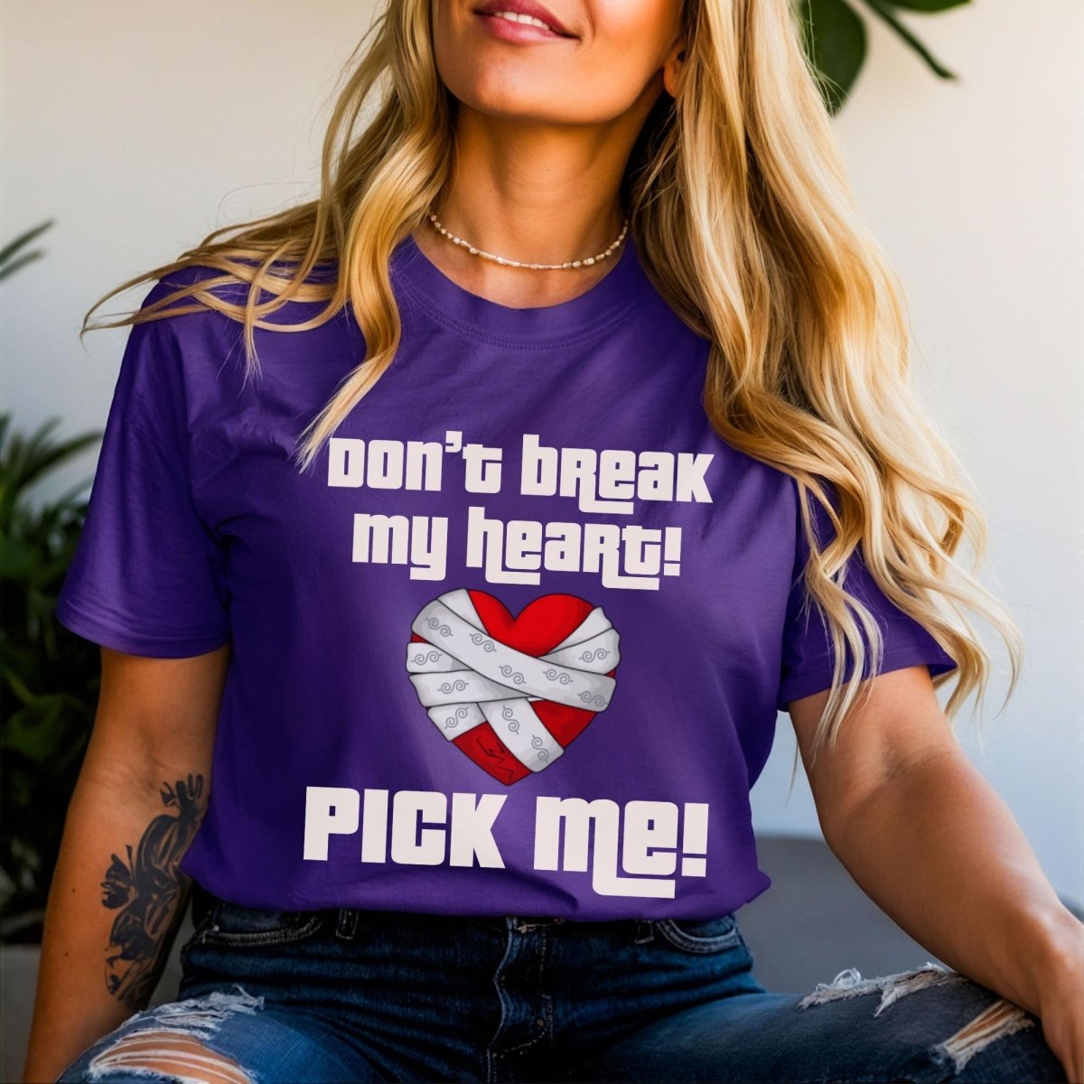 Don't Break My Heart, Pick Me Price is Right Valentine's Day Shirt - Team Purple - XS -