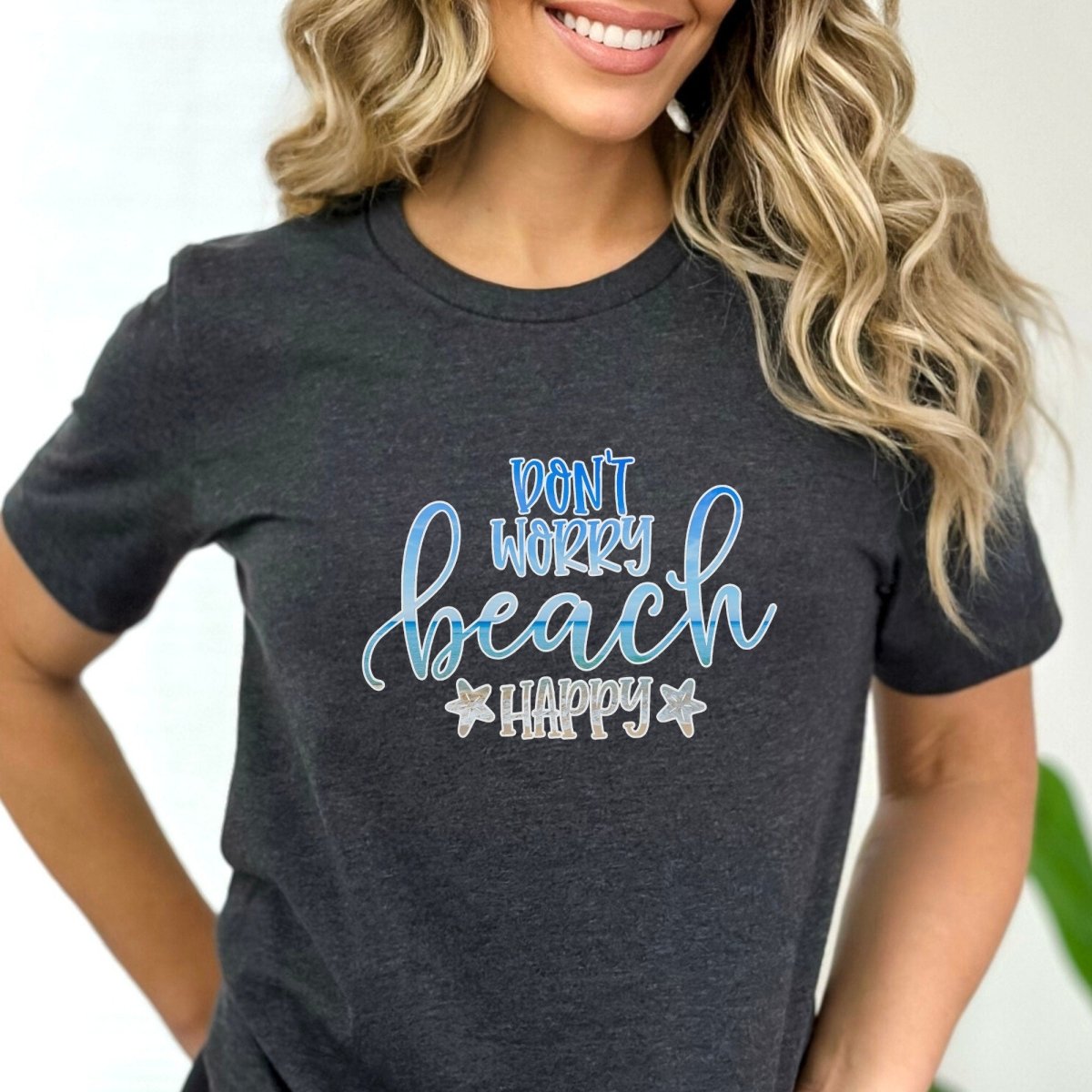 Dont Worry Beach Happy Shirt, Beach Lover Vacation Tee Gift - Dark Grey Heather - XS -