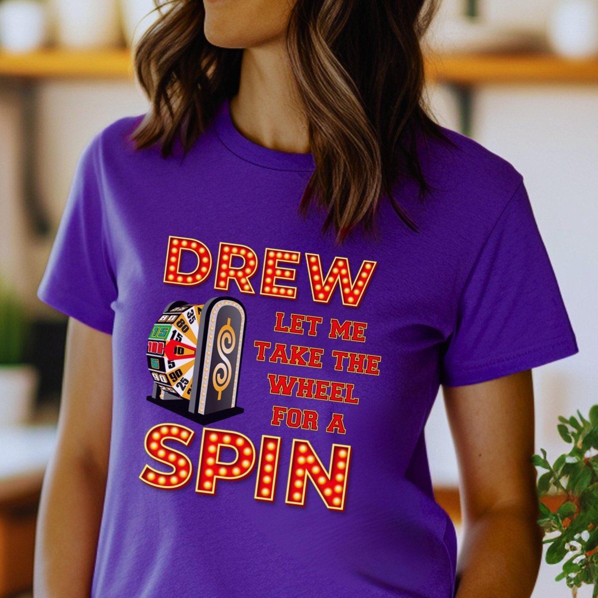 Drew Let Me Take the Wheel for a Spin Price is Right Shirt, Funny Retro Game Show Tee - Team Purple - XS -