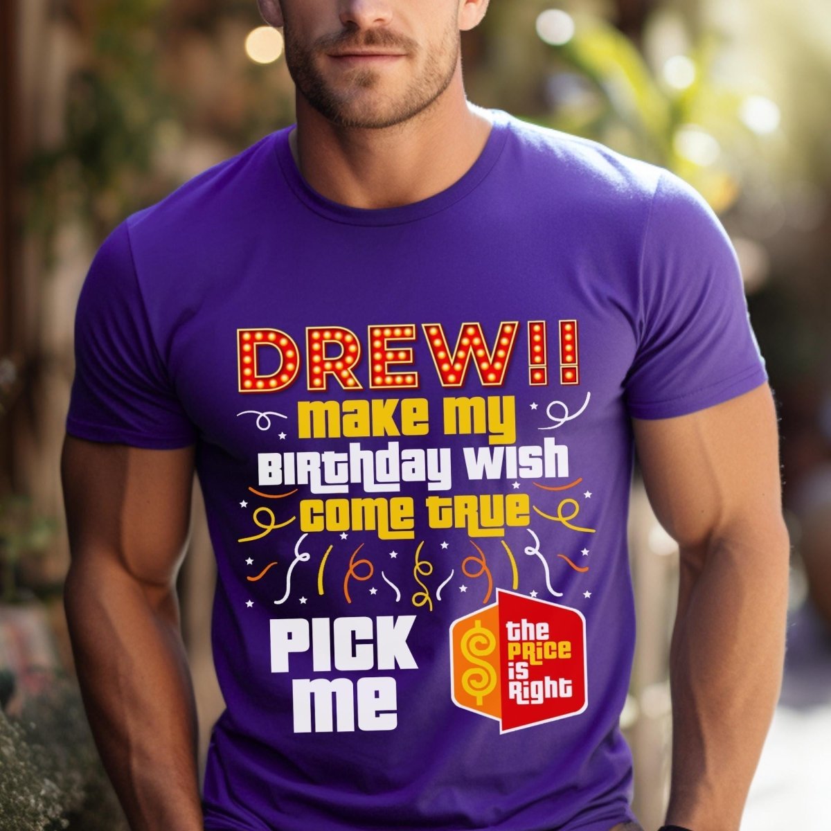 Drew Make My Birthday Wish Come True Price is Right Shirt, Fun Birthday Fan Gift - Team Purple - XS -